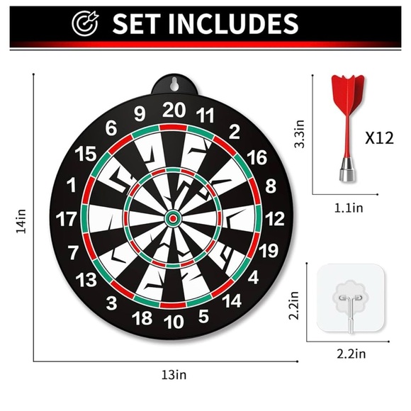 NIB Bennol 14 PCS Double-sided Magnetic Dart Board For Kids - Picture 6 of 12